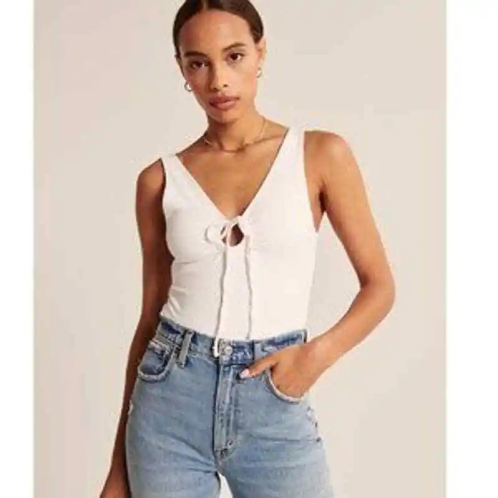 Abercrombie Women's Ribbed Tie-Front Bodysuit
